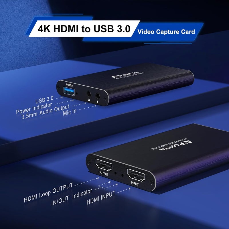 Portta HDMI Video Capture Card, Stream and Record in 1080P60 with Ultra-Low Latency, 4K HDMI in/Loop Out, USB 3.0 to PC Compatible with Nintendo Switch 2/PS4/PS5/Xbox/OBS - Image 5